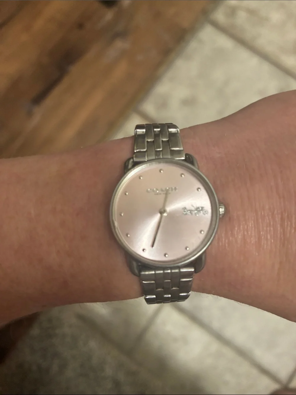 EUC Coach Silver Bracelet Watch with Pink Sunray Dial. All links in watch.
